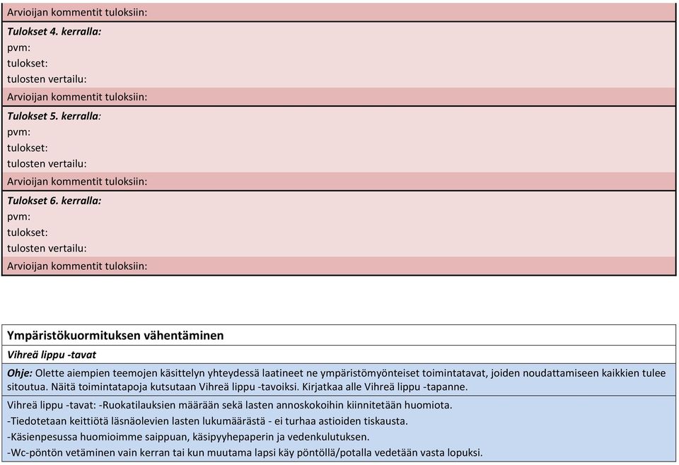 joiden noudattamiseen kaikkien tulee sitoutua. Näitä toimintatapoja kutsutaan Vihreä lippu tavoiksi. Kirjatkaa alle Vihreä lippu -tapanne.