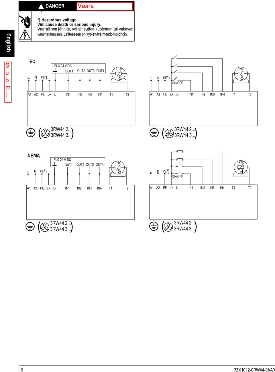 N PE *) PLC V DC OUT OUT OUT OUT PTC ϑ L. N PE *) ON/OFF PTC ϑ A A PE L+ L- IN IN IN IN T T A A PE L+ L- IN IN IN IN T T e ( e RW.