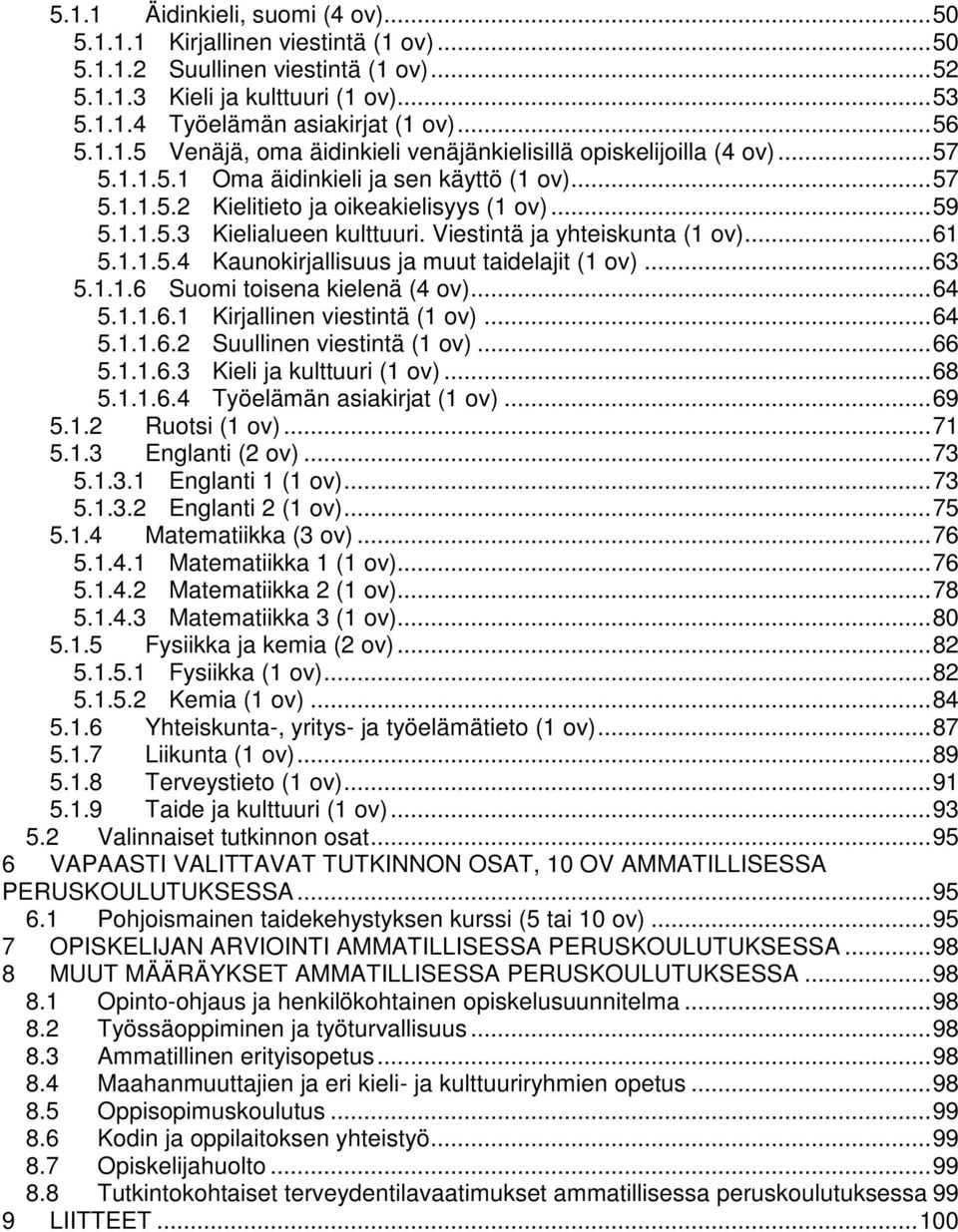 Viestintä ja yhteiskunta (1 ov)... 61 5.1.1.5.4 Kaunokirjallisuus ja muut taidelajit (1 ov)... 63 5.1.1.6 Suomi toisena kielenä (4 ov)... 64 5.1.1.6.1 Kirjallinen viestintä (1 ov)... 64 5.1.1.6.2 Suullinen viestintä (1 ov).