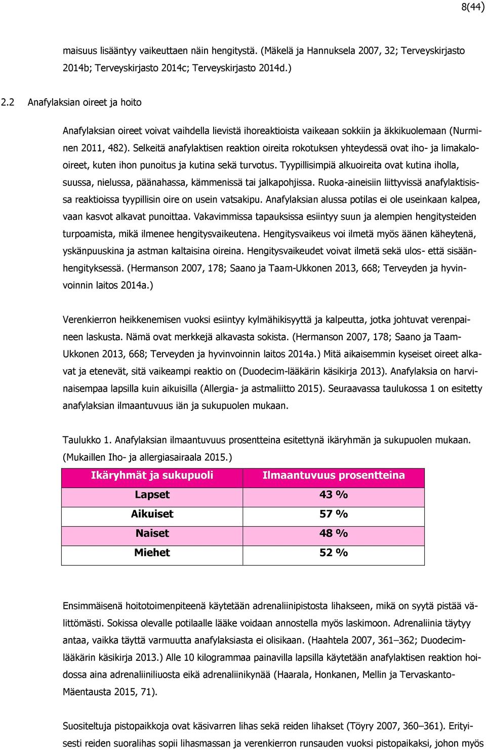 Selkeitä anafylaktisen reaktion oireita rokotuksen yhteydessä ovat iho- ja limakalooireet, kuten ihon punoitus ja kutina sekä turvotus.