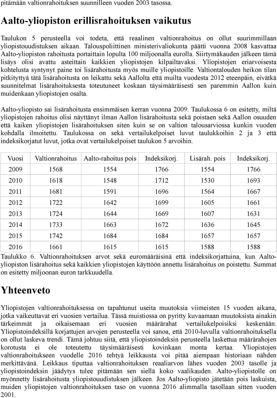 Talouspoliittinen ministerivaliokunta päätti vuonna 2008 kasvattaa Aalto-yliopiston rahoitusta portaittain lopulta 100 miljoonalla eurolla.