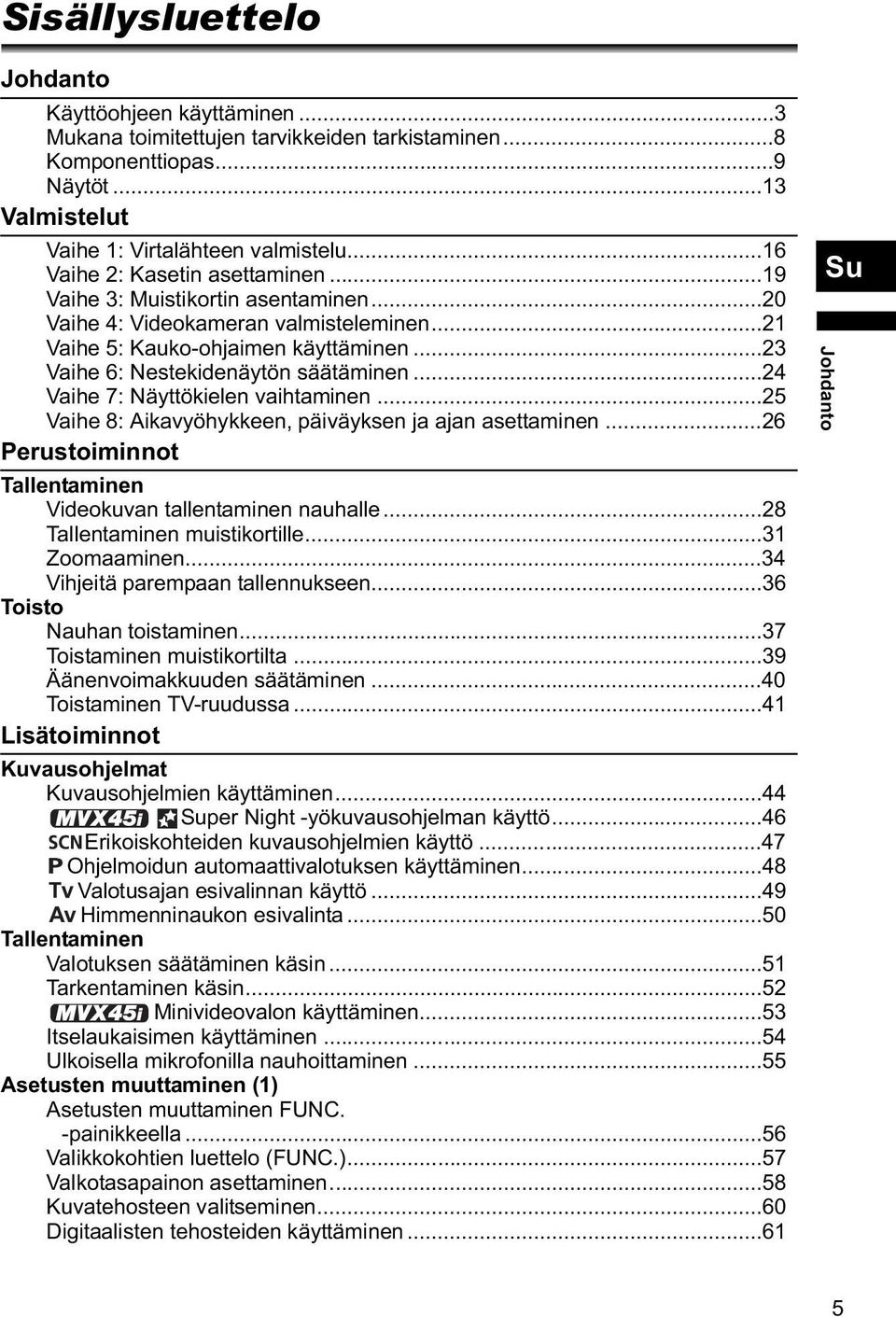 ..24 Vaihe 7: Näyttökielen vaihtaminen...25 Vaihe 8: Aikavyöhykkeen, päiväyksen ja ajan asettaminen...26 Perustoiminnot Tallentaminen Videokuvan tallentaminen nauhalle...28 Tallentaminen muistikortille.