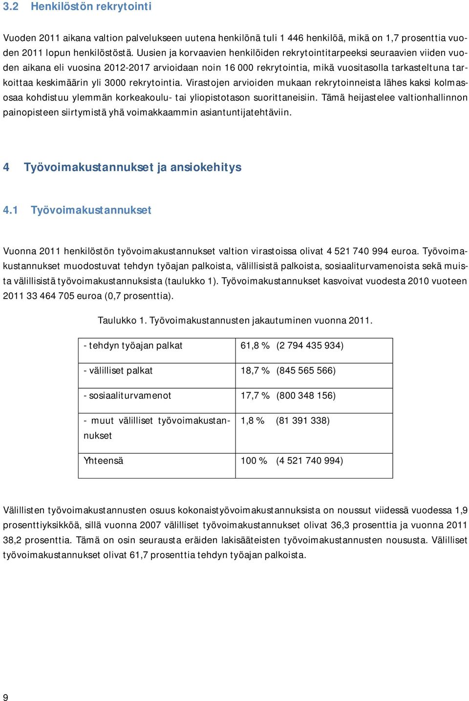rekrytointia. Virastojen arvioiden mukaan rekrytoinneista lähes kaksi kolmasosaa kohdistuu ylemmän korkeakoulu- tai yliopistotason suorittaneisiin.