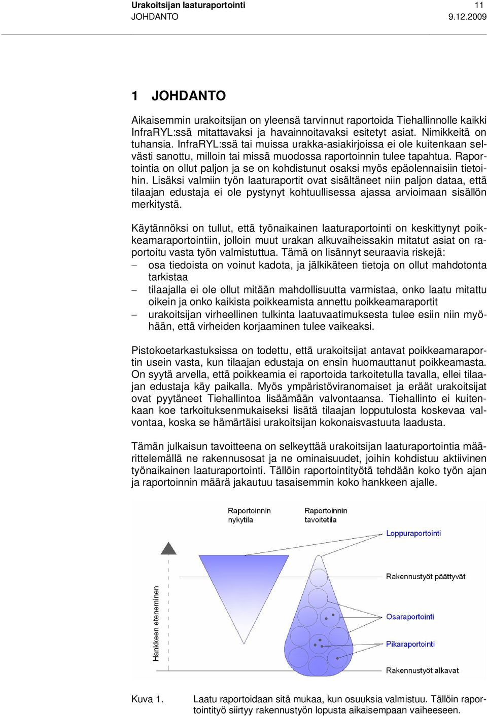 InfraRYL:ssä tai muissa urakka-asiakirjoissa ei ole kuitenkaan selvästi sanottu, milloin tai missä muodossa raportoinnin tulee tapahtua.