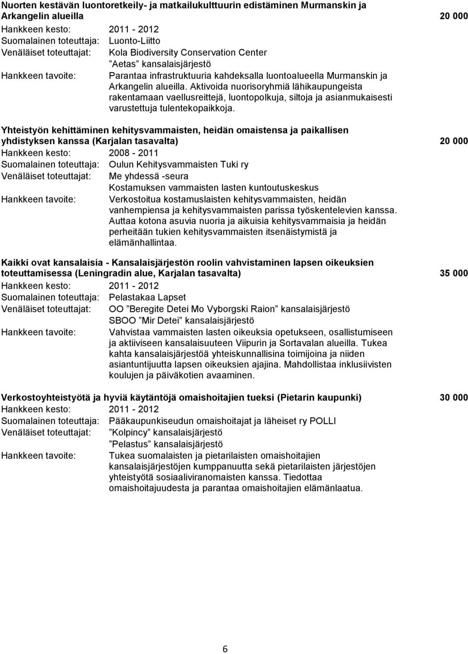 Aktivoida nuorisoryhmiä lähikaupungeista rakentamaan vaellusreittejä, luontopolkuja, siltoja ja asianmukaisesti varustettuja tulentekopaikkoja.