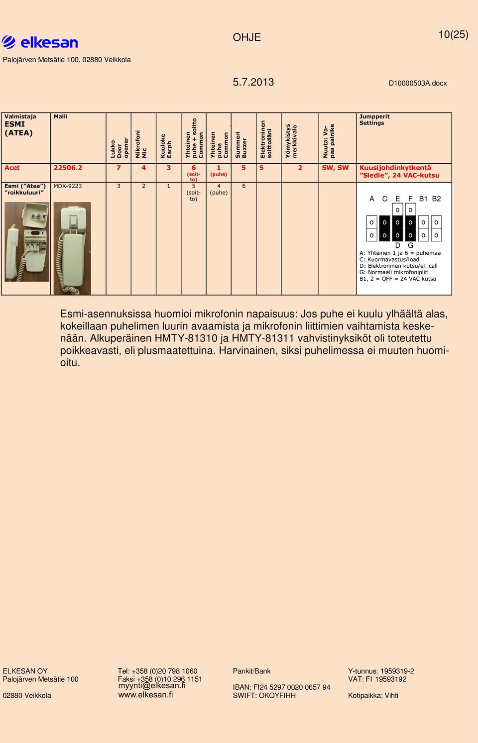 VAC-kutsu 6 A: ja 6 = maa C: Kurmavastus/lad D: Elektrninen kutsu/el.