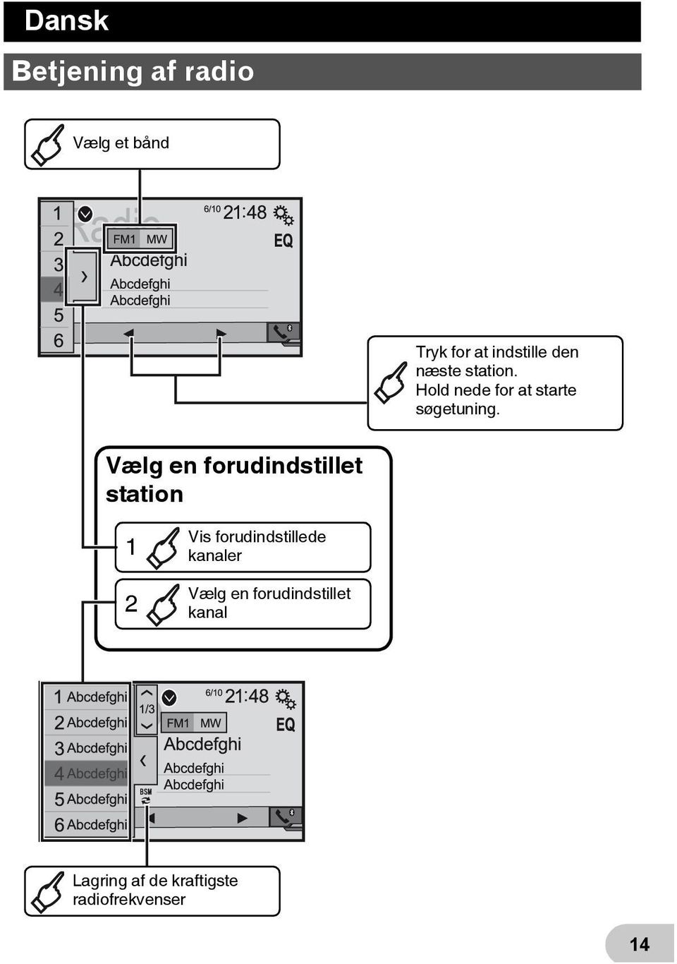 Vælg en forudindstillet station 1 2 Vis forudindstillede