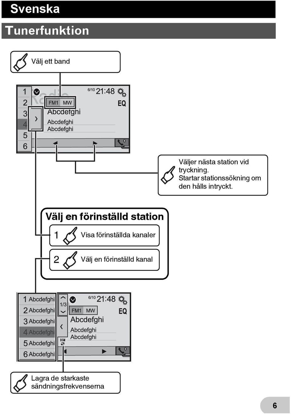Välj en förinställd station 1 Visa förinställda kanaler 2