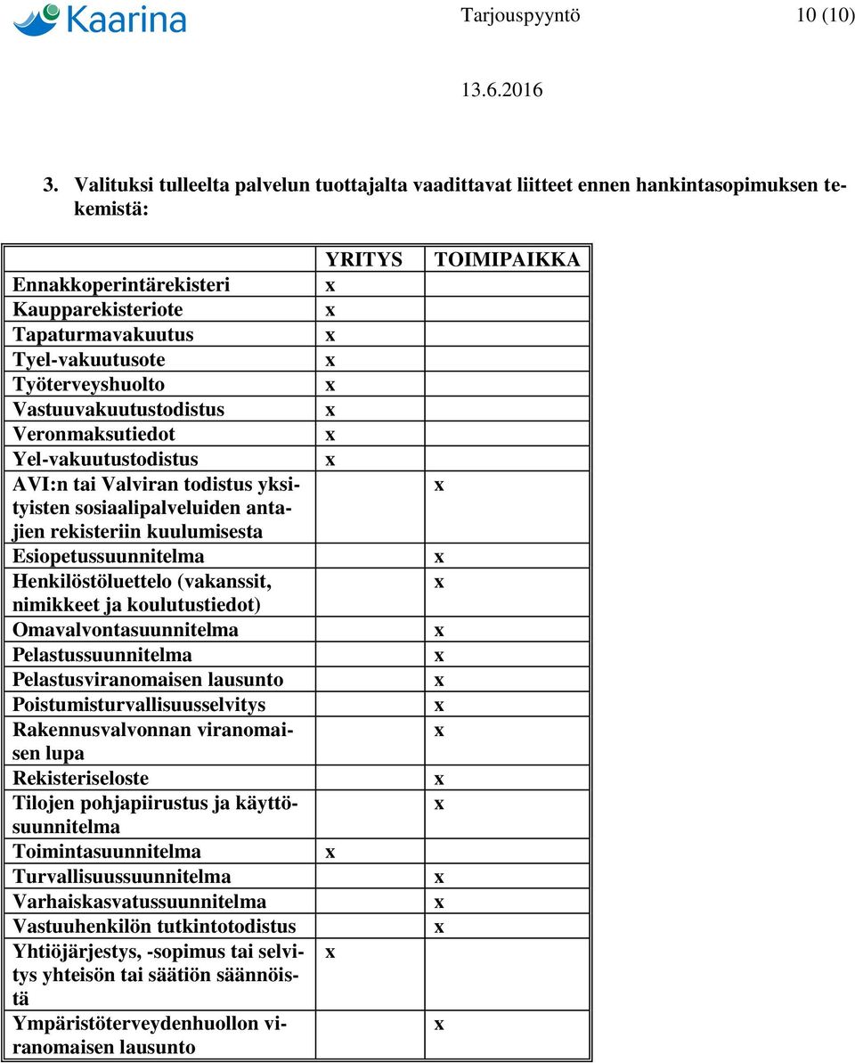Vastuuvakuutustodistus Veronmaksutiedot Yel-vakuutustodistus AVI:n tai Valviran todistus yksityisten sosiaalipalveluiden antajien rekisteriin kuulumisesta Esiopetussuunnitelma Henkilöstöluettelo