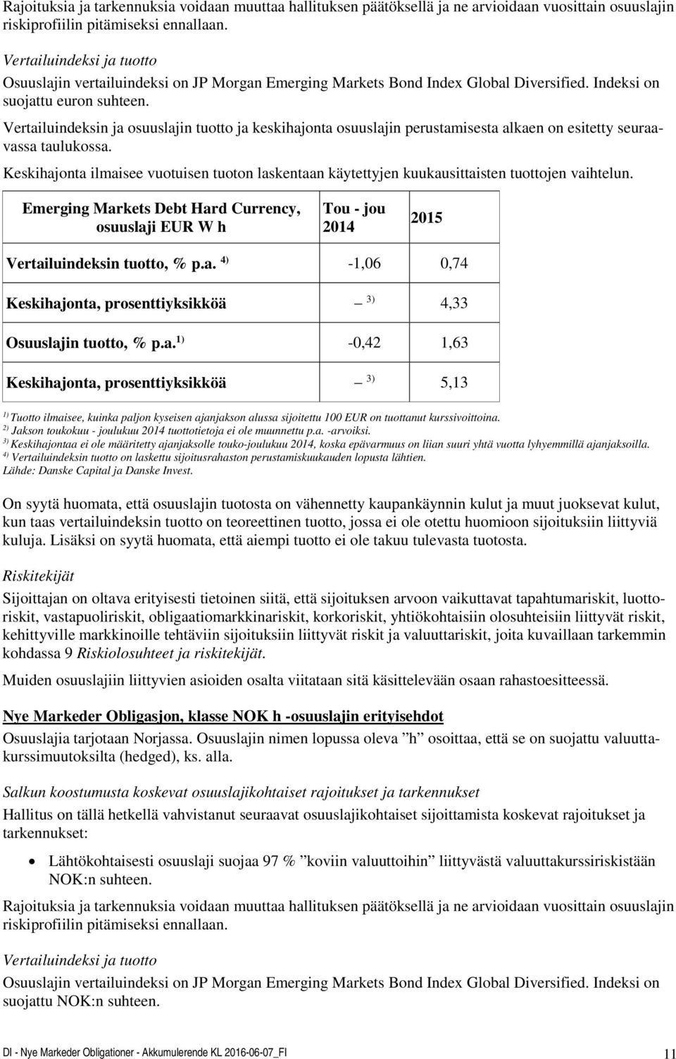 Vertailuindeksin ja osuuslajin tuotto ja keskihajonta osuuslajin perustamisesta alkaen on esitetty seuraavassa taulukossa.