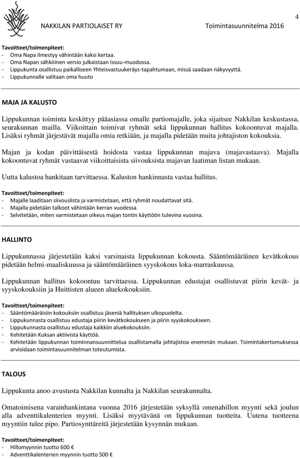 Viikoittain toimivat ryhmät sekä lippukunnan hallitus kokoontuvat majalla. Lisäksi ryhmät järjestävät majalla omia retkiään, ja majalla pidetään muita johtajiston kokouksia.