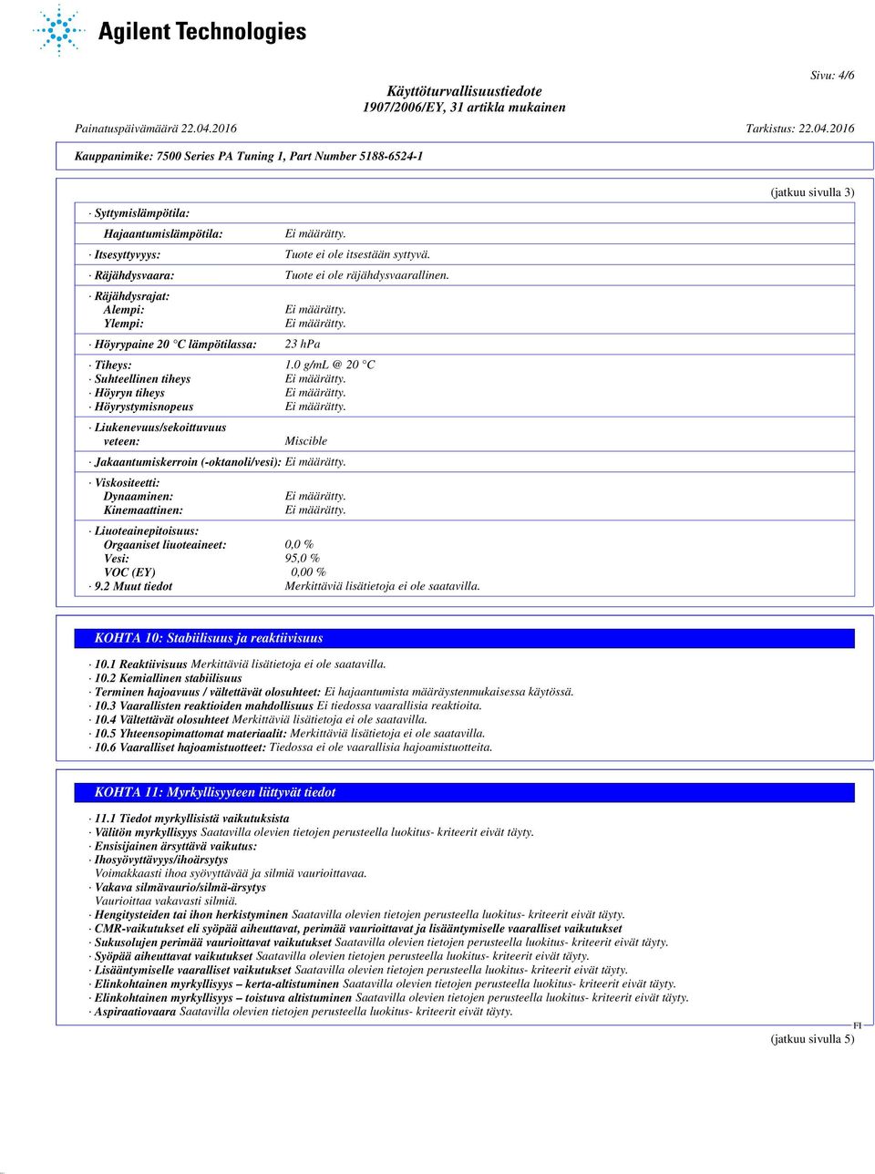 0 g/ml @ 20 C Suhteellinen tiheys Höyryn tiheys Höyrystymisnopeus Liukenevuus/sekoittuvuus veteen: Miscible Jakaantumiskerroin (-oktanoli/vesi): Viskositeetti: Dynaaminen: Kinemaattinen: