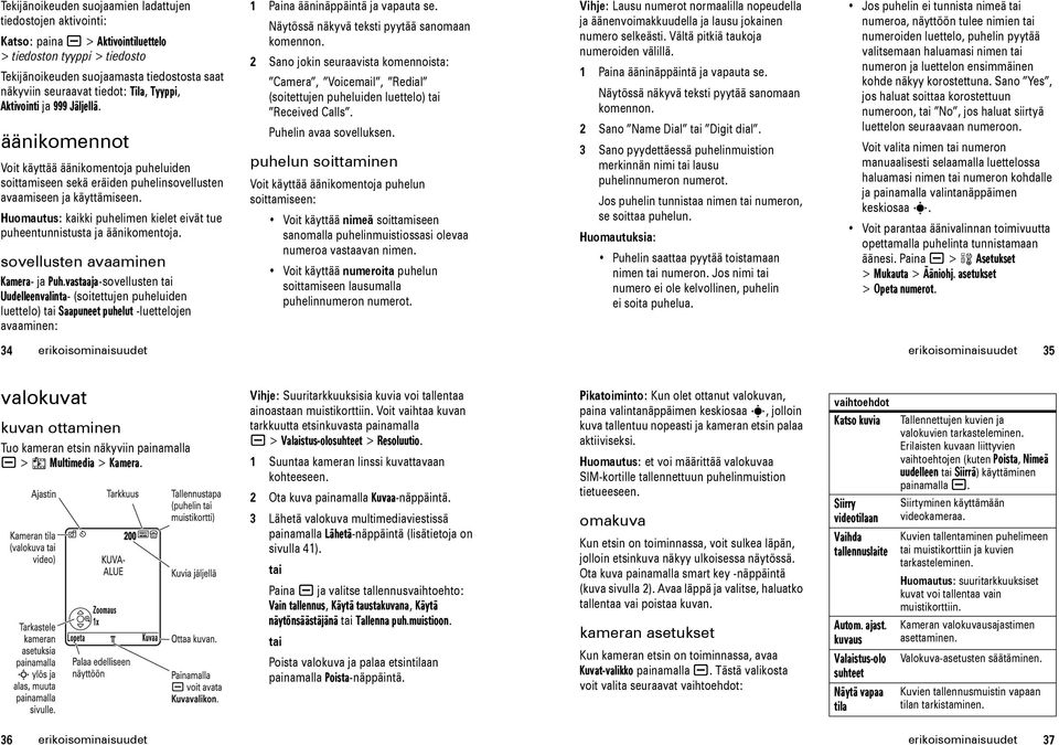 Huomautus: kaikki puhelimen kielet eivät tue puheentunnistusta ja äänikomentoja. sovellusten avaaminen Kamera- ja Puh.