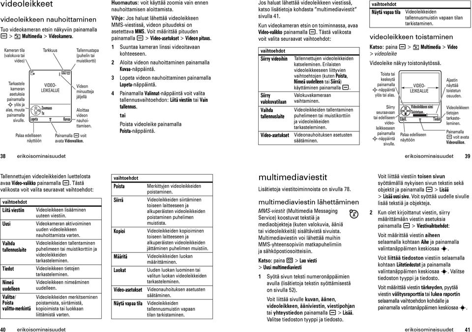 1 Suuntaa kameran linssi videoitavaan kohteeseen. 2 Aloita videon nauhoittaminen painamalla Kuvaa-näppäintä. 3 Lopeta videon nauhoittaminen painamalla Lopeta-näppäintä.