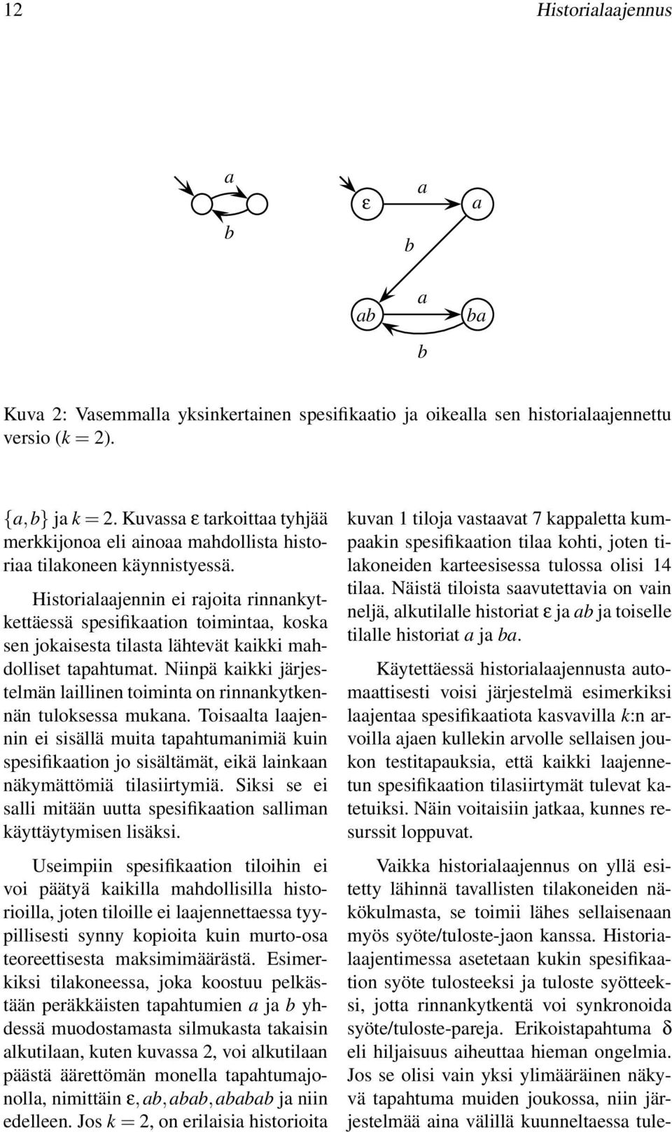 Historiljennin ei rjoit rinnnkytkettäessä spesifiktion toimint, kosk sen jokisest tilst lähtevät kikki mhdolliset tphtumt. Niinpä kikki järjestelmän lillinen toimint on rinnnkytkennän tuloksess mukn.