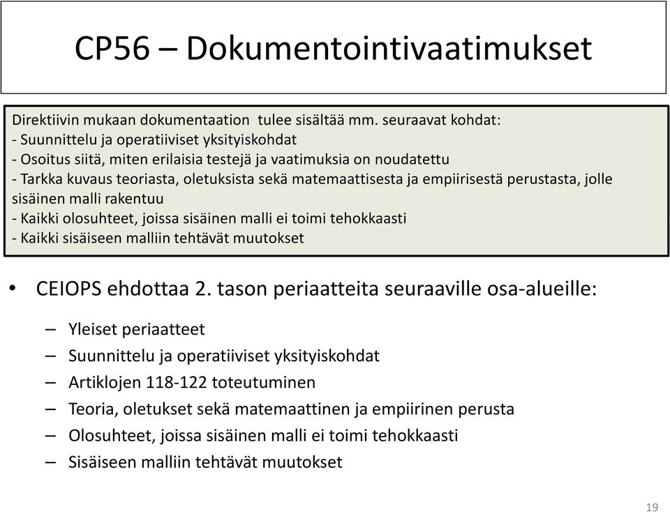 matemaattisesta ja empiirisestä perustasta, jolle sisäinen malli rakentuu - Kaikki olosuhteet, joissa sisäinen malli ei toimi tehokkaasti - Kaikki sisäiseen malliin tehtävät muutokset