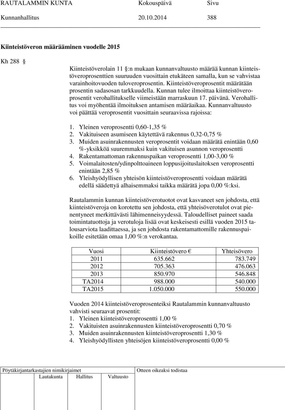 vahvistaa varainhoitovuoden tuloveroprosentin. Kiinteistöveroprosentit määrätään prosentin sadasosan tarkkuudella.