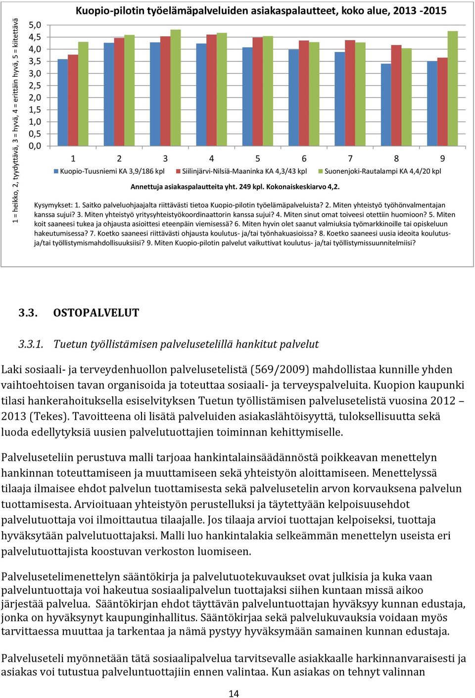 Saitko palveluohjaajalta riittävästi tietoa Kuopio-pilotin työelämäpalveluista? 2. Miten yhteistyö työhönvalmentajan kanssa sujui? 3. Miten yhteistyö yritysyhteistyökoordinaattorin kanssa sujui? 4.