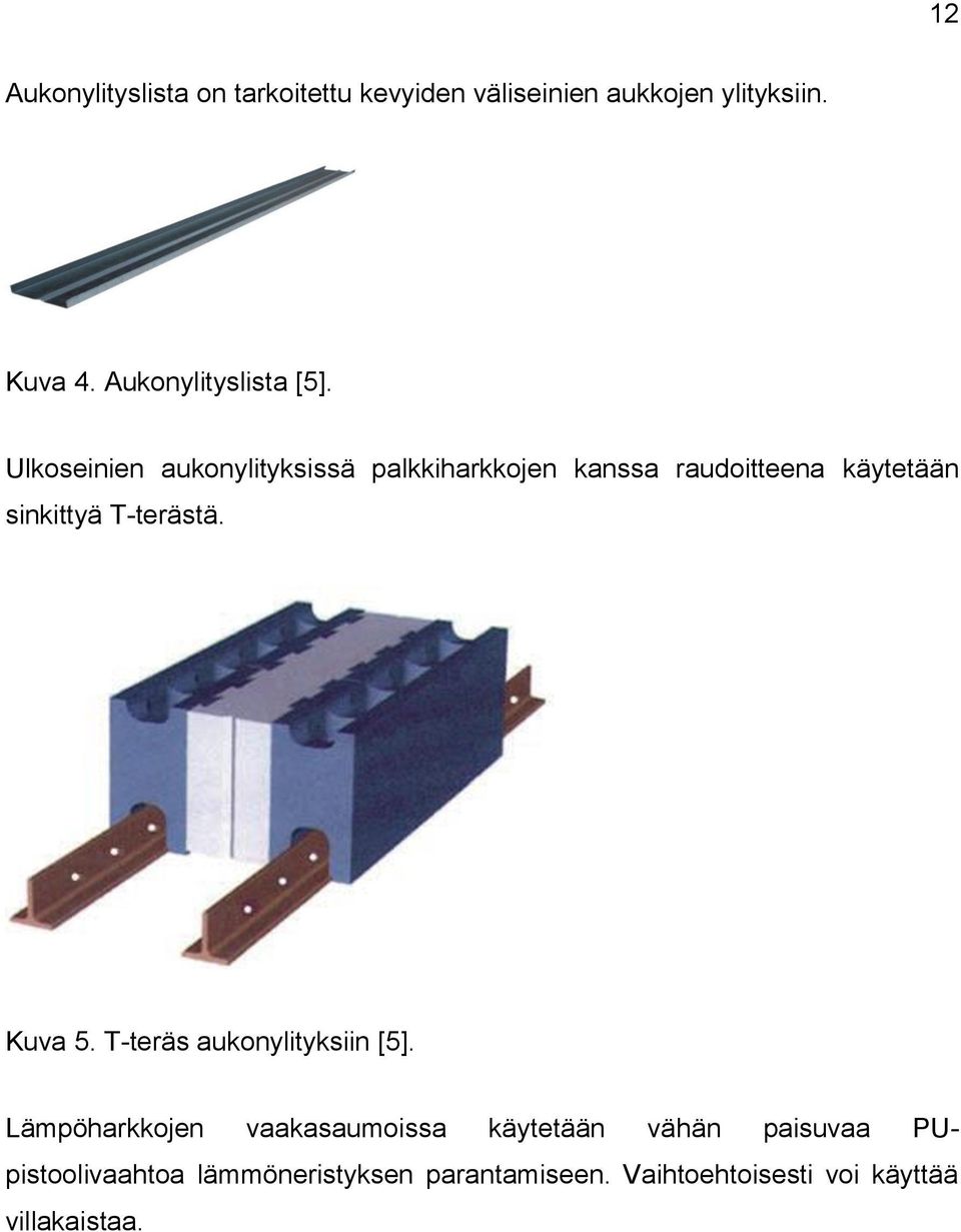 Ulkoseinien aukonylityksissä palkkiharkkojen kanssa raudoitteena käytetään sinkittyä T-terästä.