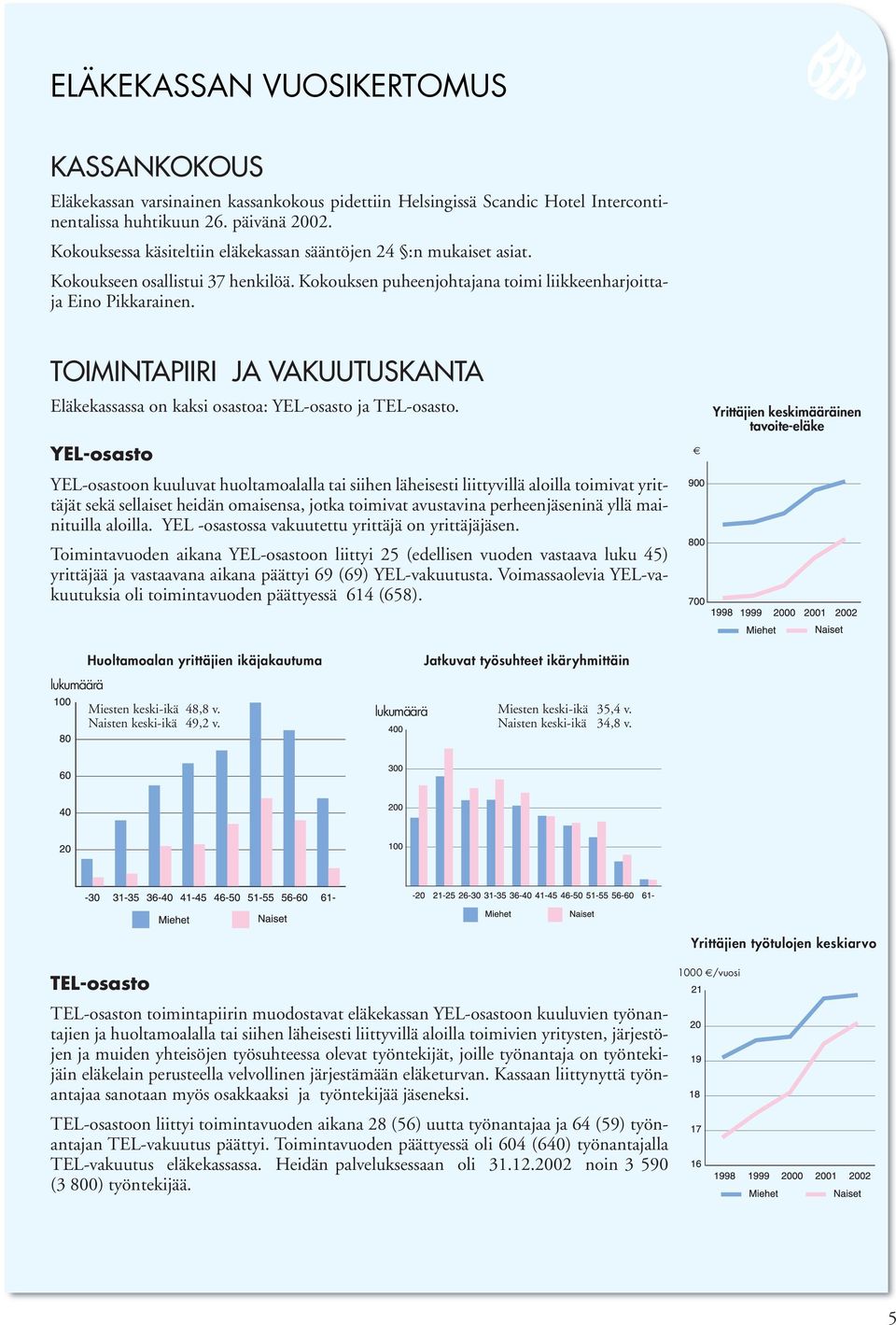 TOIMINTAPIIRI JA VAKUUTUSKANTA Eläkekassassa on kaksi osastoa: YEL-osasto ja TEL-osasto.