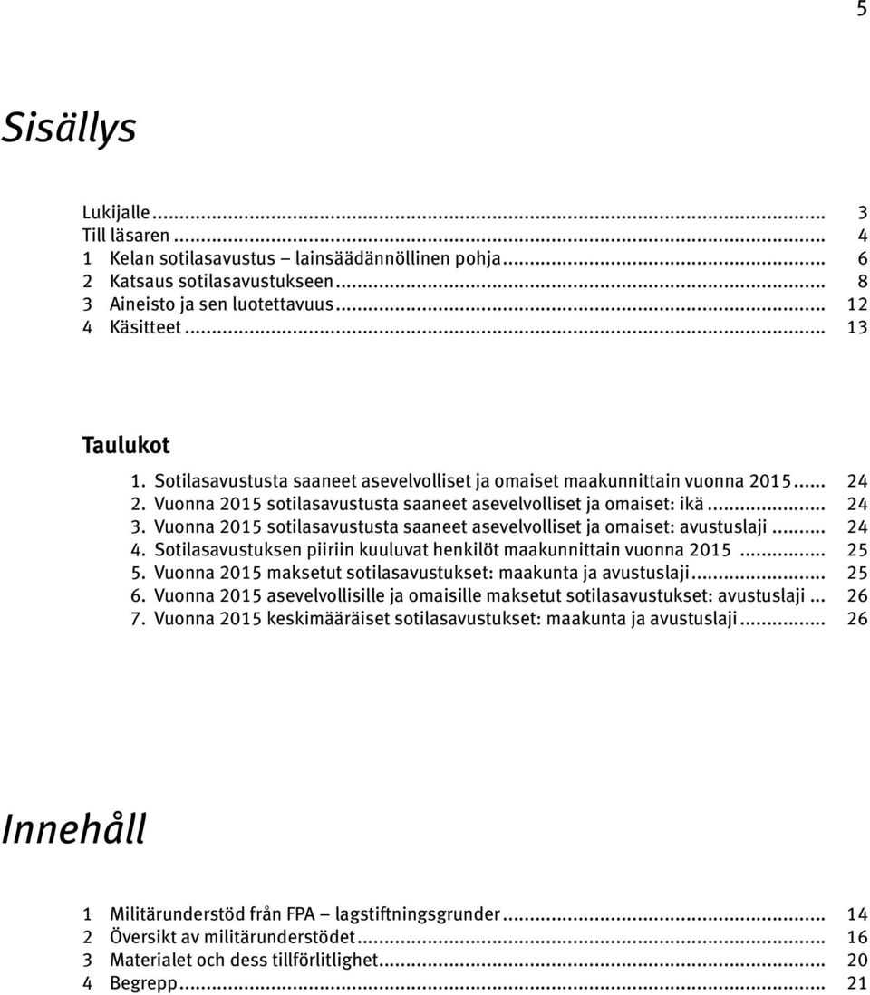 Vuonna 215 sotilasavustusta saaneet asevelvolliset ja omaiset: avustuslaji... 24 4. Sotilasavustuksen piiriin kuuluvat henkilöt maakunnittain vuonna 215... 25 5.