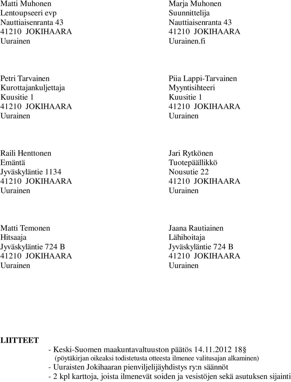 Jyväskyläntie 1134 Nousutie 22 Matti Temonen Jaana Rautiainen Hitsaaja Lähihoitaja Jyväskyläntie 724 B Jyväskyläntie 724 B LIITTEET - Keski-Suomen