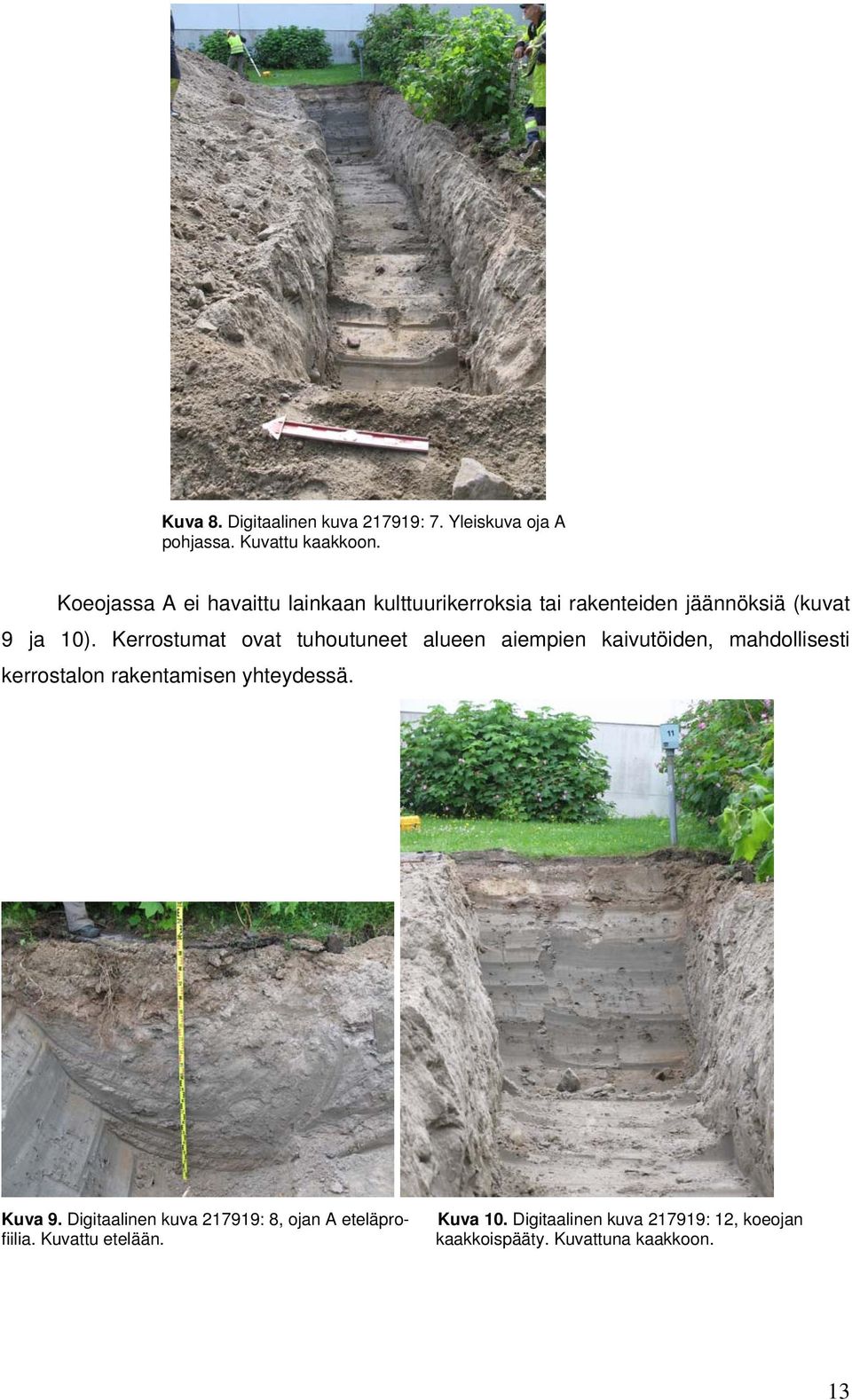 Kerrostumat ovat tuhoutuneet alueen aiempien kaivutöiden, mahdollisesti kerrostalon rakentamisen yhteydessä.