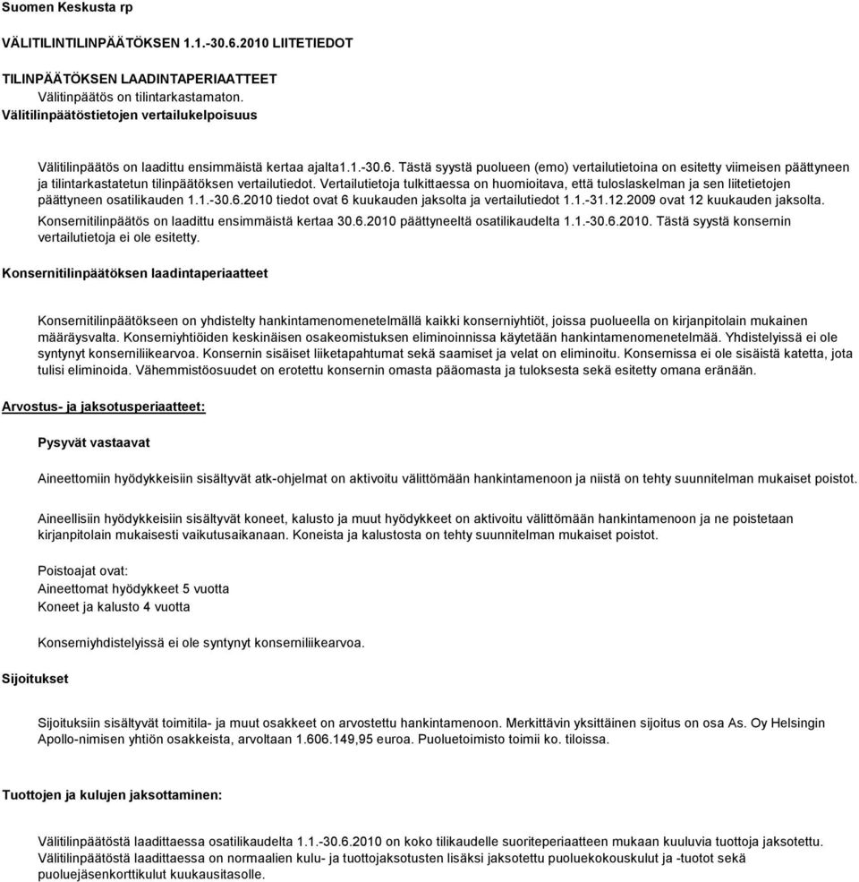 Tästä syystä puolueen (emo) vertailutietoina on esitetty viimeisen päättyneen ja tilintarkastatetun tilinpäätöksen vertailutiedot.