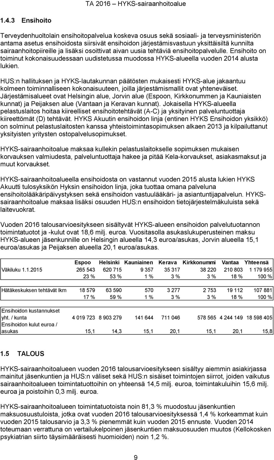 sairaanhoitopiireille ja lisäksi osoittivat aivan uusia tehtäviä ensihoitopalvelulle. Ensihoito on toiminut kokonaisuudessaan uudistetussa muodossa HYKS-alueella vuoden 2014 alusta lukien.