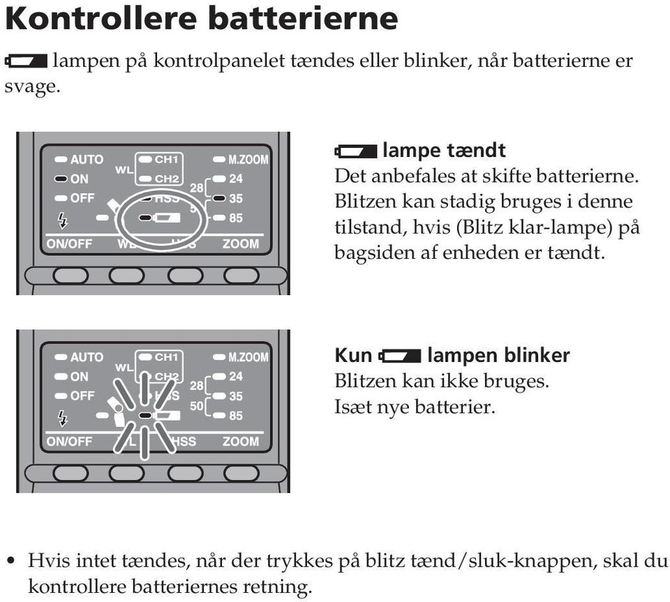 Blitzen kan stadig bruges i denne tilstand, hvis (Blitz klar-lampe) på bagsiden af enheden er tændt.