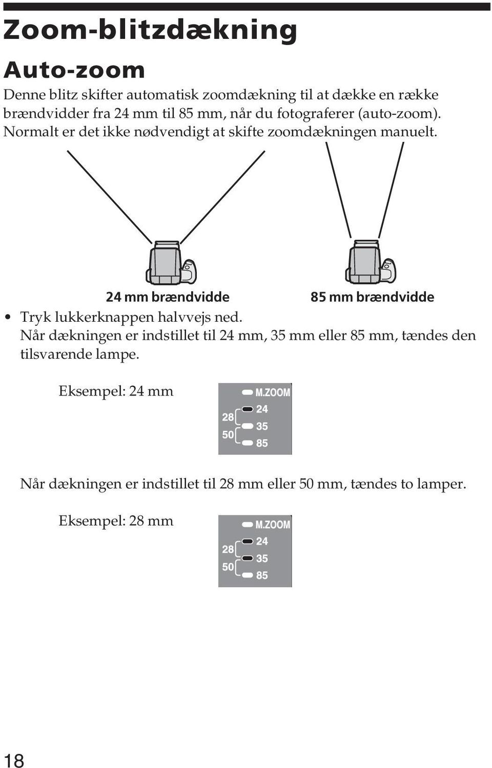 24 mm brændvidde 85 mm brændvidde Tryk lukkerknappen halvvejs ned.