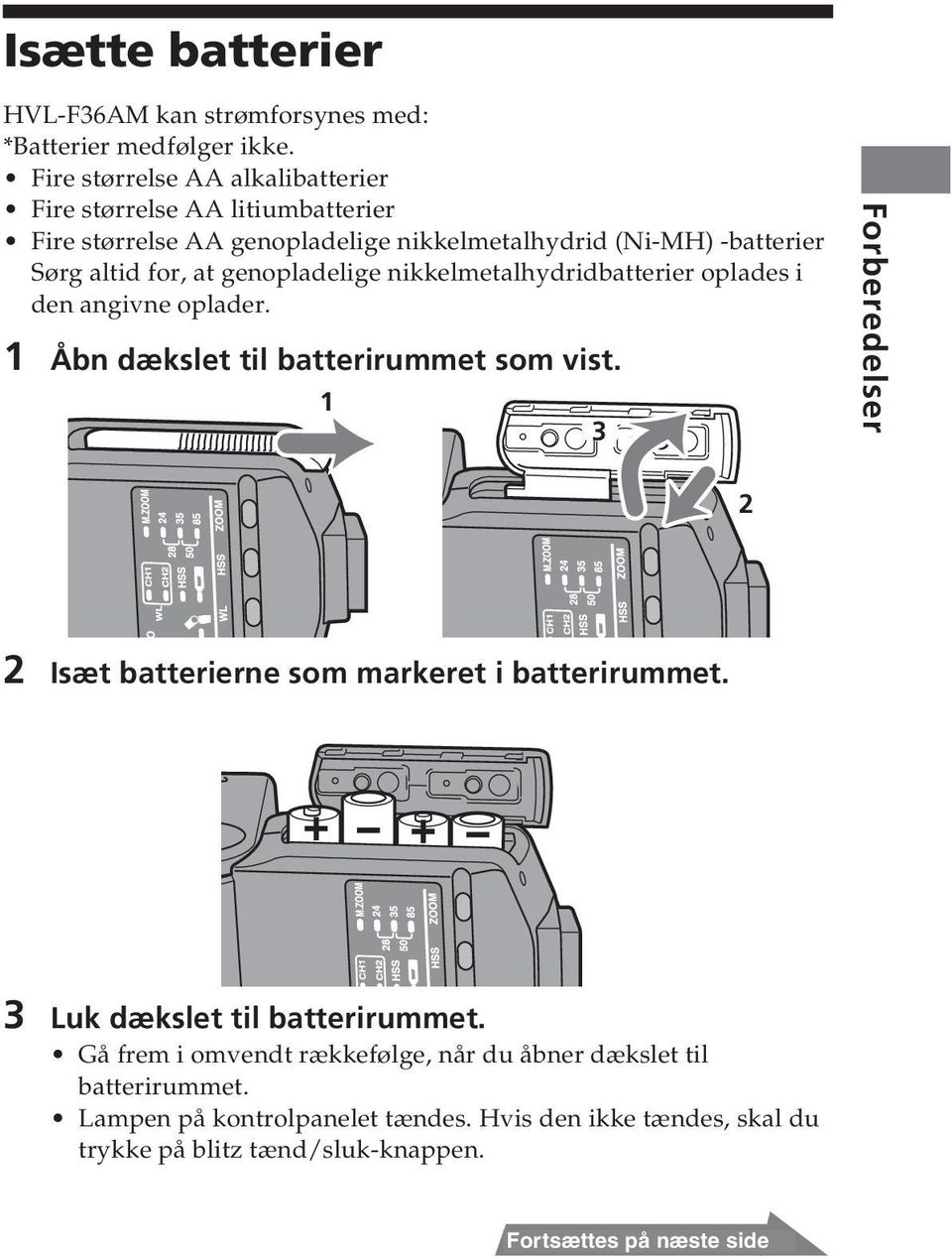 genopladelige nikkelmetalhydridbatterier oplades i den angivne oplader. 1 Åbn dækslet til batterirummet som vist.