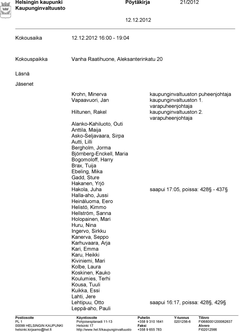 varapuheenjohtaja Alanko-Kahiluoto, Outi Anttila, Maija Asko-Seljavaara, Sirpa Autti, Lilli Bergholm, Jorma Björnberg-Enckell, Maria Bogomoloff, Harry Brax, Tuija Ebeling, Mika Gadd, Sture Hakanen,
