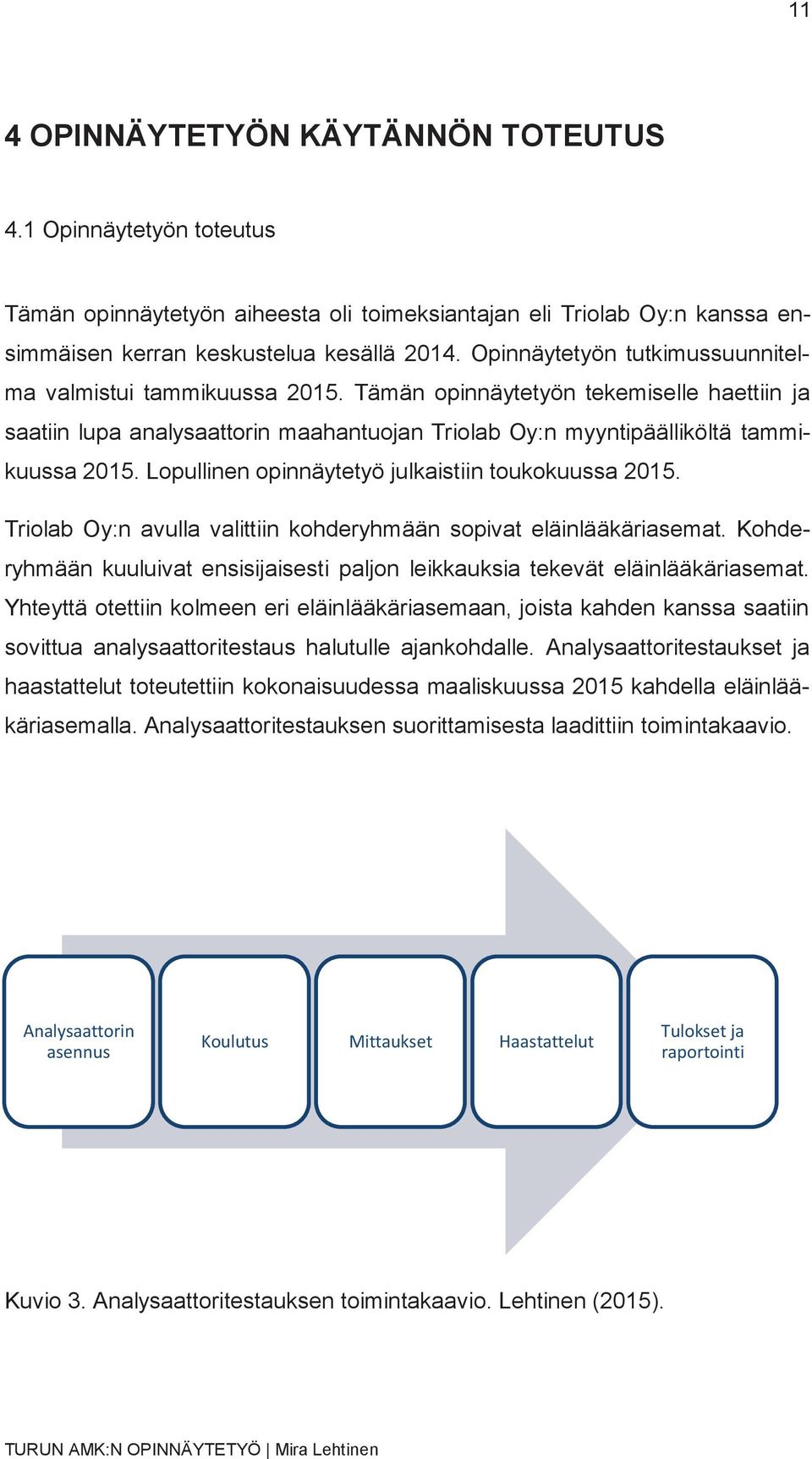 Lopullinen opinnäytetyö julkaistiin toukokuussa 2015. Triolab Oy:n avulla valittiin kohderyhmään sopivat eläinlääkäriasemat.