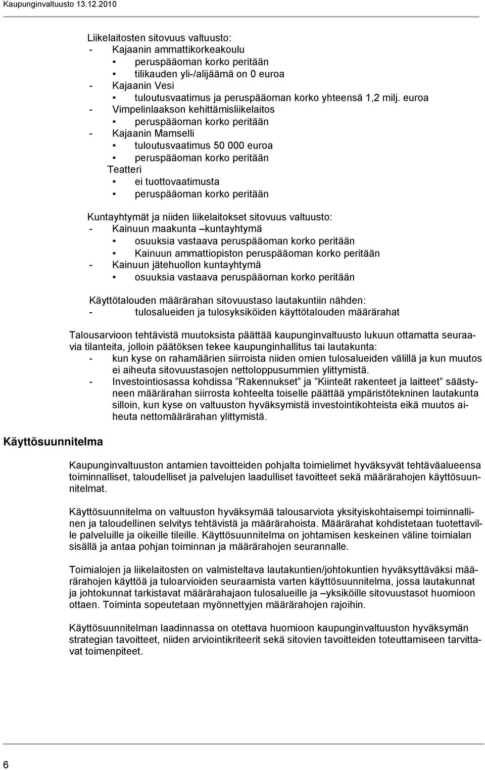 euroa - Vimpelinlaakson kehittämisliikelaitos peruspääoman korko peritään - Kajaanin Mamselli tuloutusvaatimus 50 000 euroa peruspääoman korko peritään Teatteri ei tuottovaatimusta peruspääoman korko