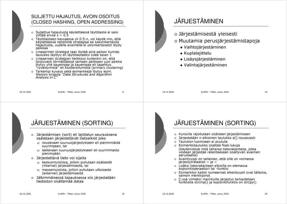 taulukko täyttyy eli täyttöasteeksi tulee tasan 1 Lineaarisen strategian heikkous kuitenkin on, että toistuvasti törmättäessä samaan paikkaan uusi paikka löytyy yhä kauempaa ja kauempaa eli tapahtuu