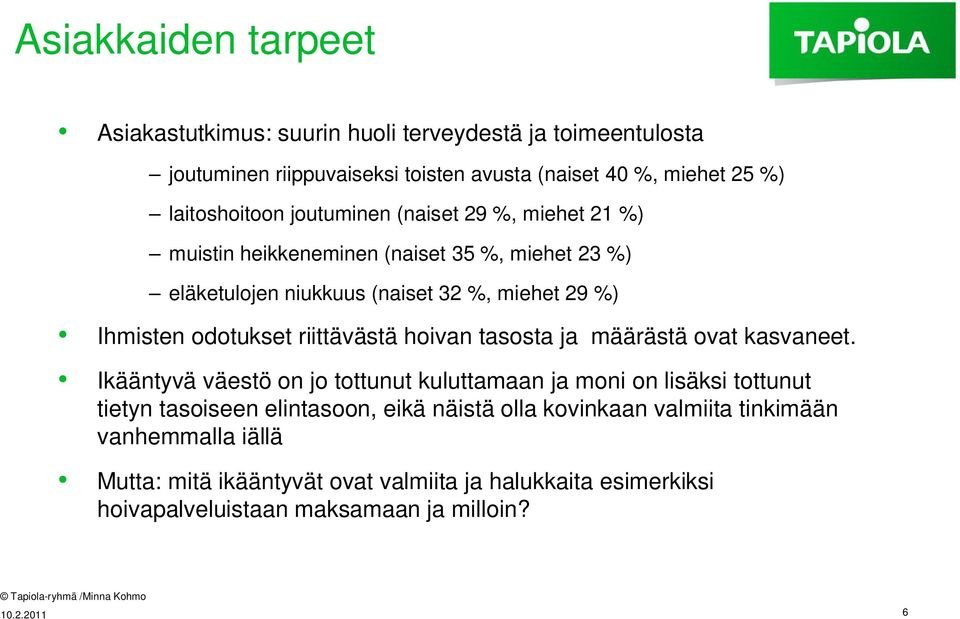 riittävästä hoivan tasosta ja määrästä ovat kasvaneet.