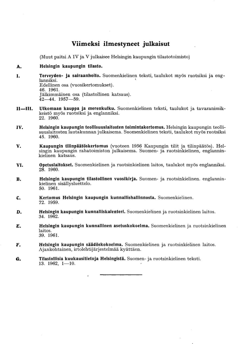 Suomenkielinen teksti, taulukot ja tavaranimikkeistö myös ruotsiksi ja englanniksi. 22. 1960. Helsingin kaupungin teollisuuslaitosten toimintakertomus.
