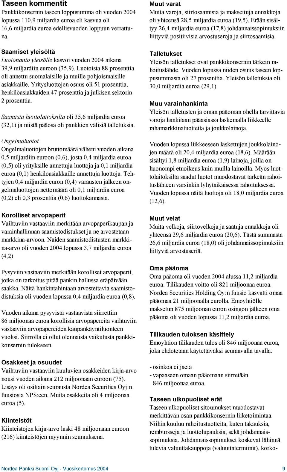 Yritysluottojen osuus oli 51 prosenttia, henkilöasiakkaiden 47 prosenttia ja julkisen sektorin 2 prosenttia.