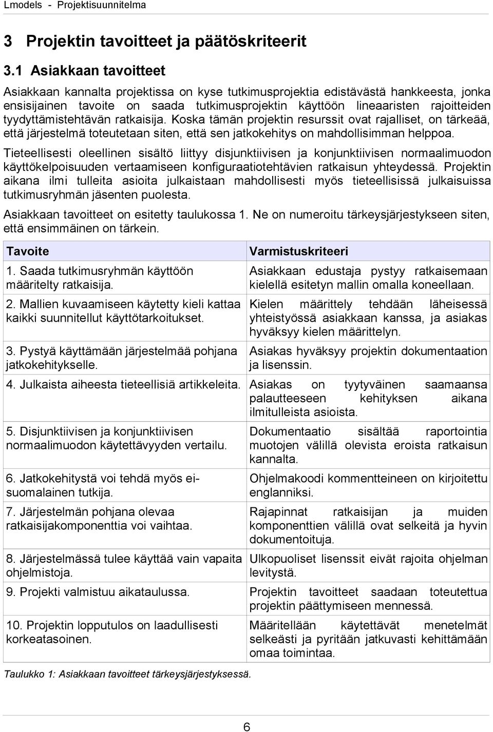 tyydyttämistehtävän ratkaisija. Koska tämän projektin resurssit ovat rajalliset, on tärkeää, että järjestelmä toteutetaan siten, että sen jatkokehitys on mahdollisimman helppoa.