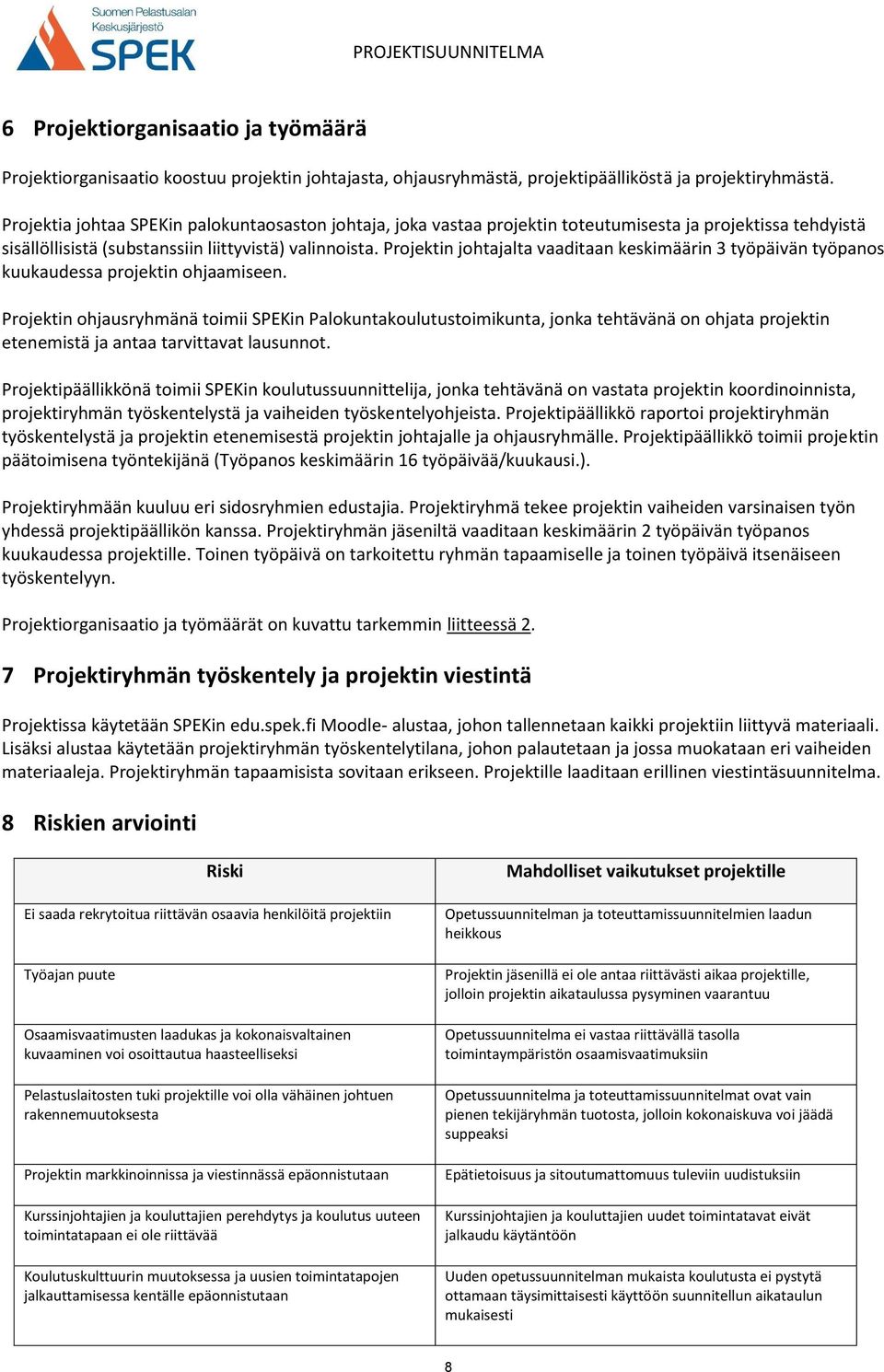 Projektin johtajalta vaaditaan keskimäärin 3 työpäivän työpanos kuukaudessa projektin ohjaamiseen.