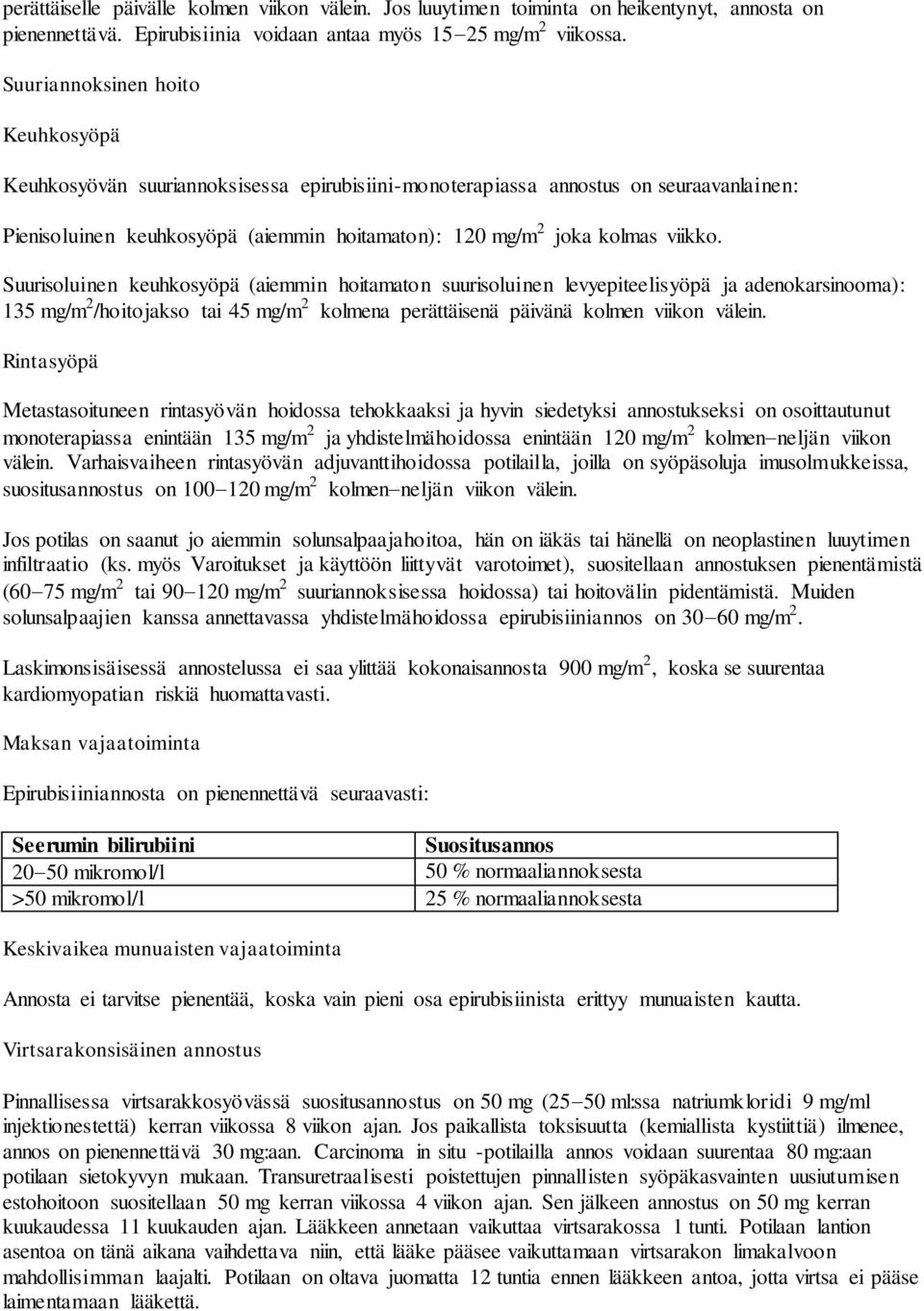 Suurisoluinen keuhkosyöpä (aiemmin hoitamaton suurisoluinen levyepiteelisyöpä ja adenokarsinooma): 135 mg/m 2 /hoitojakso tai 45 mg/m 2 kolmena perättäisenä päivänä kolmen viikon välein.