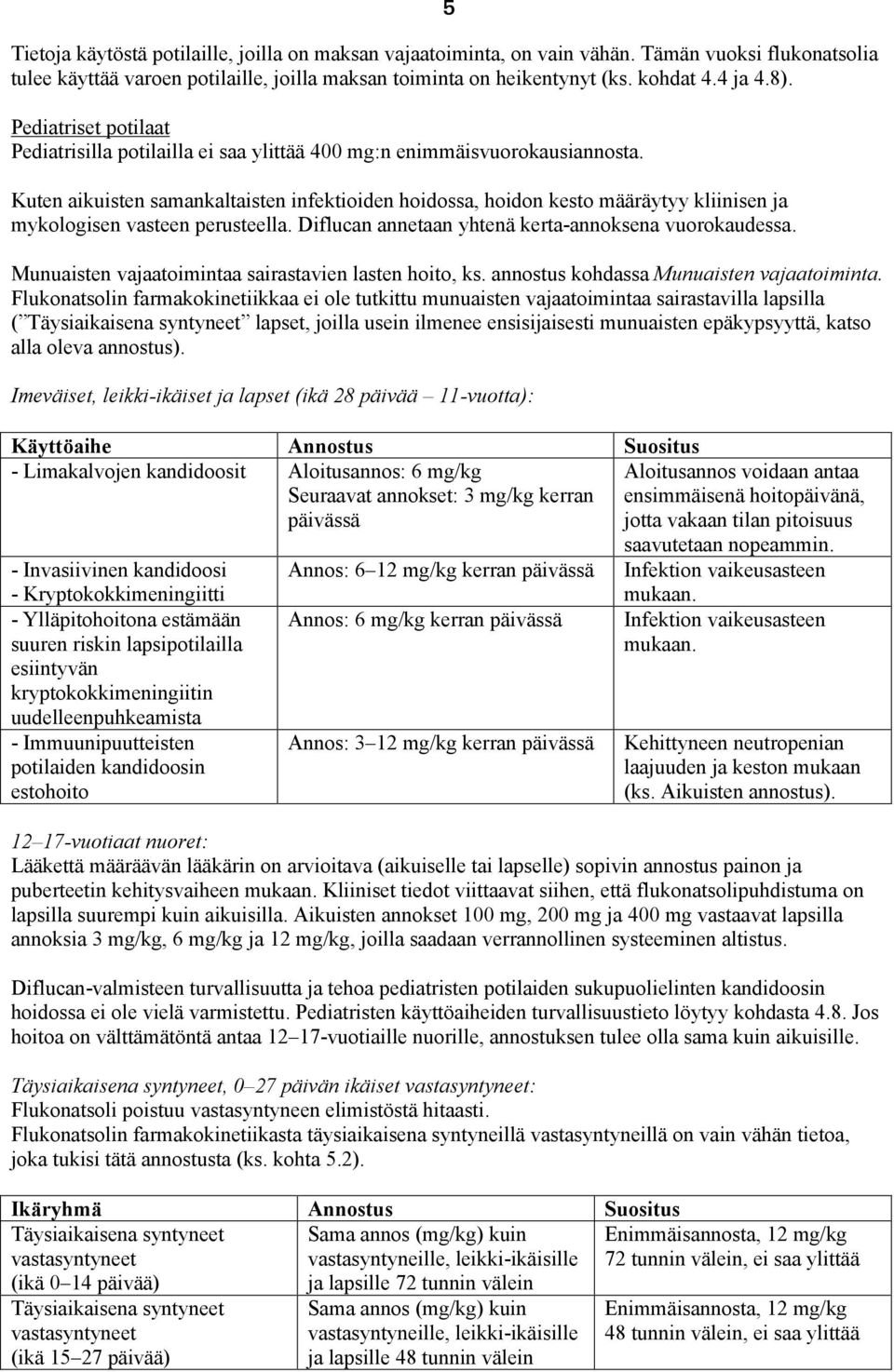 Kuten aikuisten samankaltaisten infektioiden hoidossa, hoidon kesto määräytyy kliinisen ja mykologisen vasteen perusteella. Diflucan annetaan yhtenä kerta-annoksena vuorokaudessa.