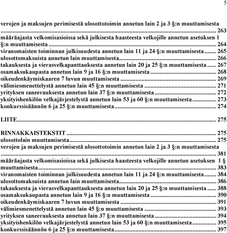 .. 266 takauksesta ja vierasvelkapanttauksesta annetun lain 20 ja 25 :n muuttamisesta... 267 osamaksukaupasta annetun lain 9 ja 16 :n muuttamisesta... 268 oikeudenkäymiskaaren 7 luvun muuttamisesta.