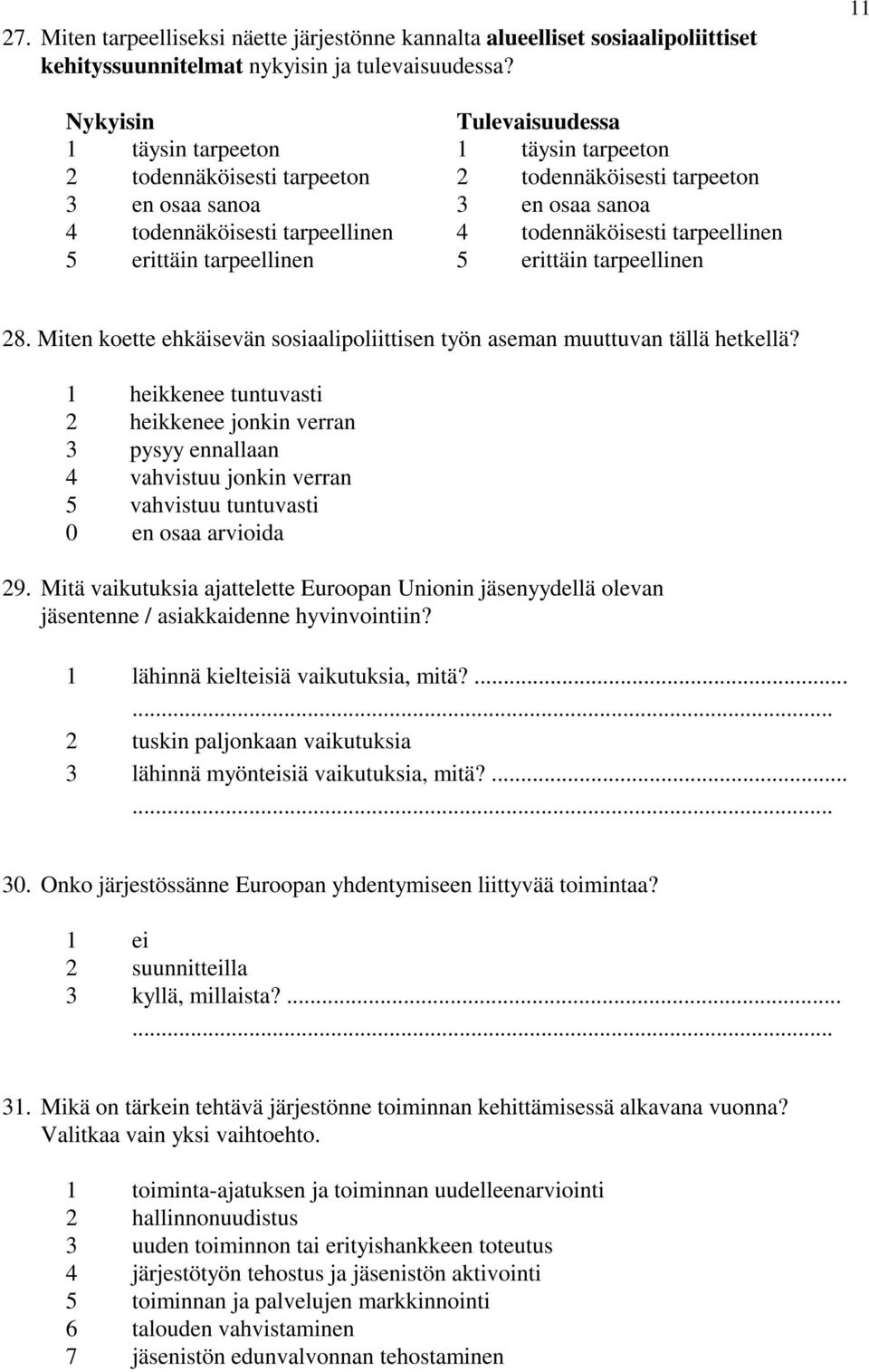 todennäköisesti tarpeellinen 5 erittäin tarpeellinen 5 erittäin tarpeellinen 28. Miten koette ehkäisevän sosiaalipoliittisen työn aseman muuttuvan tällä hetkellä?