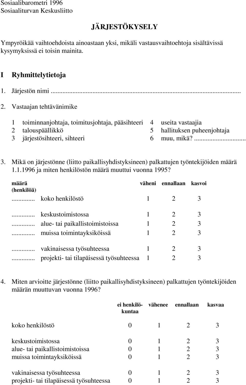 Vastaajan tehtävänimike 1 toiminnanjohtaja, toimitusjohtaja, pääsihteeri 4 useita vastaajia 2 talouspäällikkö 5 hallituksen puheenjohtaja 3 