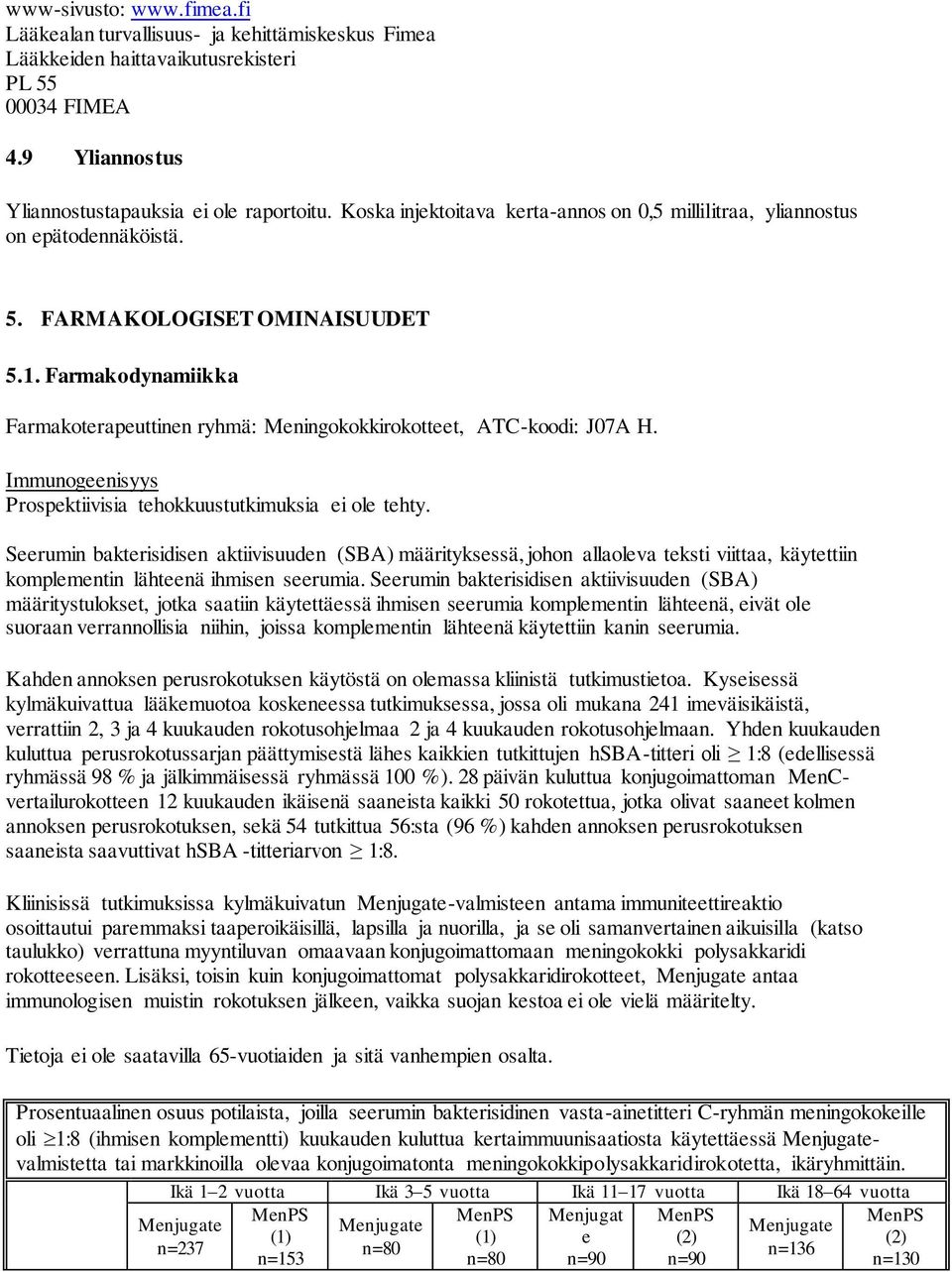 Farmakodynamiikka Farmakoterapeuttinen ryhmä: Meningokokkirokotteet, ATC-koodi: J07A H. Immunogeenisyys Prospektiivisia tehokkuustutkimuksia ei ole tehty.
