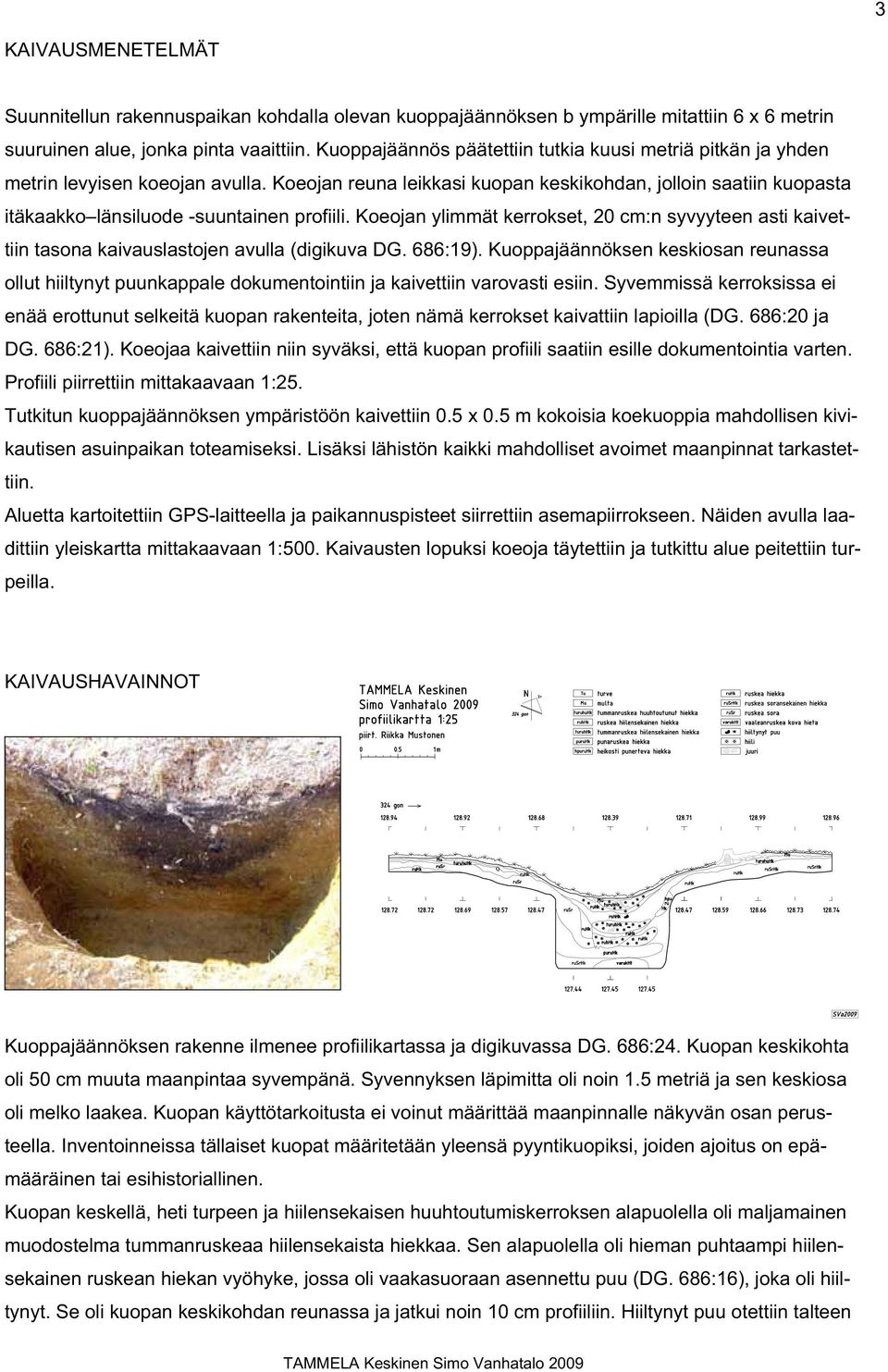 Koeojan reuna leikkasi kuopan keskikohdan, jolloin saatiin kuopasta itäkaakko länsiluode -suuntainen profiili.