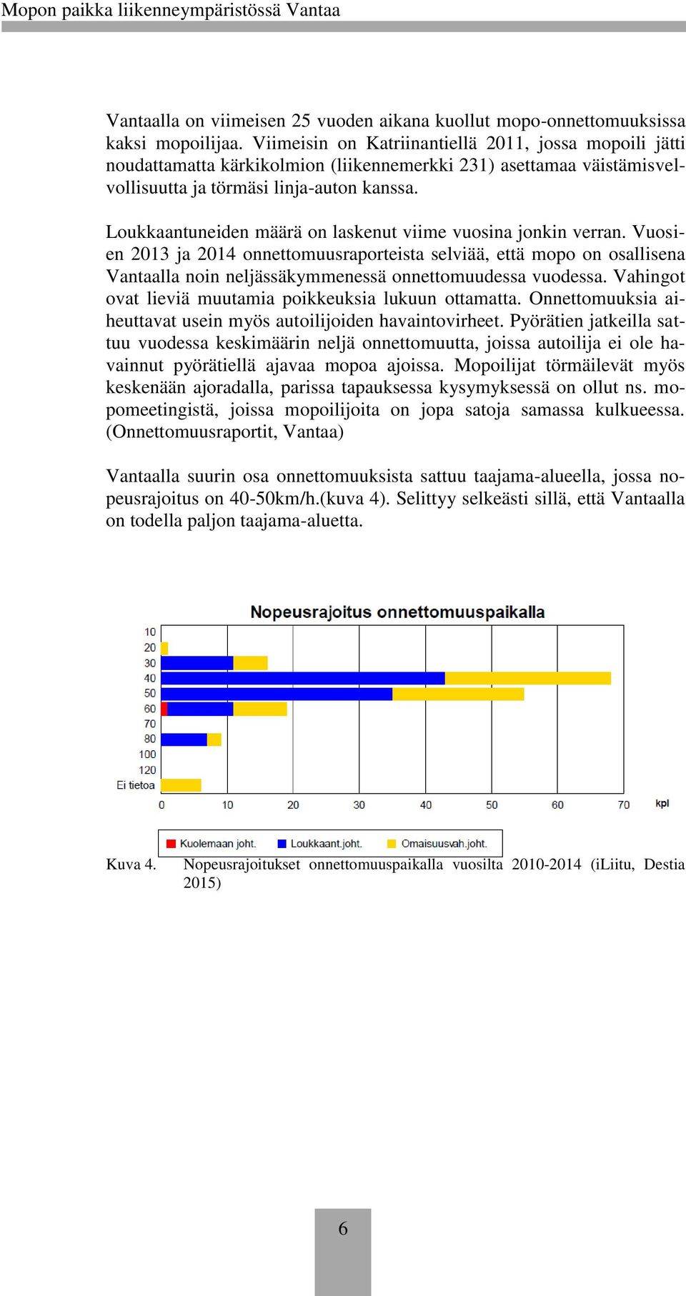 Loukkaantuneiden määrä on laskenut viime vuosina jonkin verran. Vuosien 2013 ja 2014 onnettomuusraporteista selviää, että mopo on osallisena Vantaalla noin neljässäkymmenessä onnettomuudessa vuodessa.