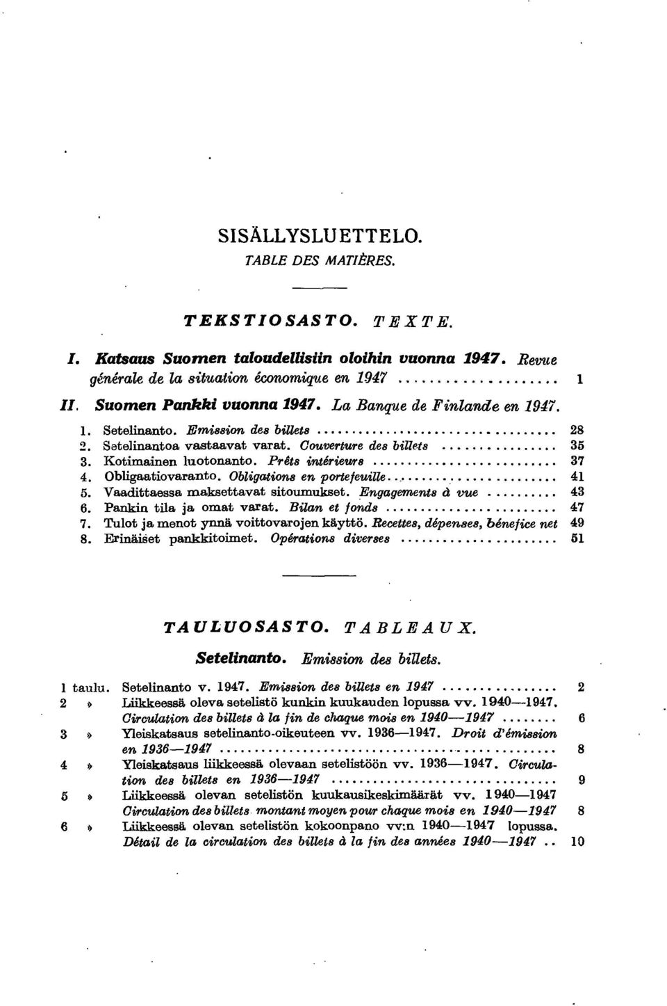 ........ 37 4. Obligaatiovaranto. Obligation8 en porteleuille.............. 4 5. Vaadittaessa maksettavat sitoumukset. Engagement8 ei vue... 43 6. Pankin tila ja omat varat. Eilan et lond8............ 47 7.